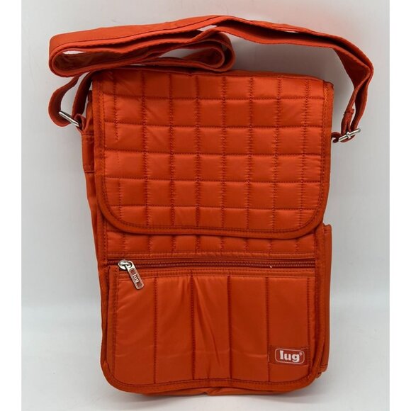 lug Handbags - Lug Quilted Crossbody Bag Bright Orange Adjustable Strap Multiple Zipper Pockets
